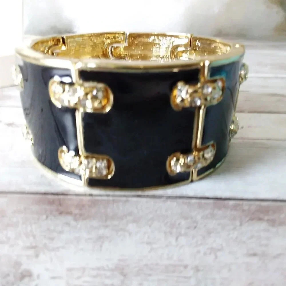 Black & Gold Tone Glam Stretch Bracelet